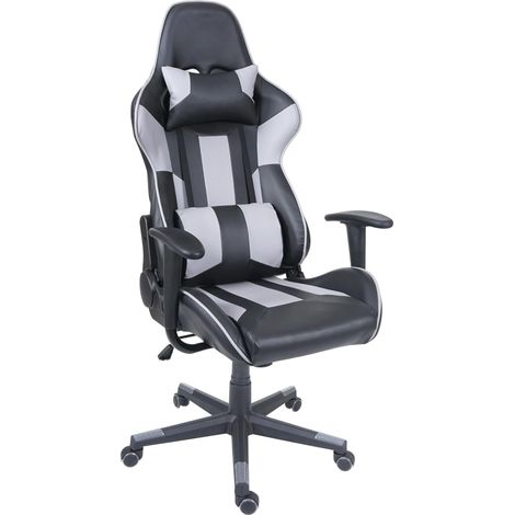 Fauteuil chaise de bureau gamer sur roulettes mécanisme de bascule en synthétique noir / gris 040001852 (1/5)