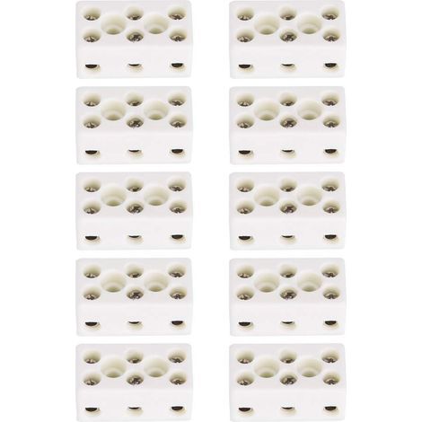 10PCS 3 Voies 24A Domino Ceramique Bornier en Céramique en Porcelaine Connecteur de Fil Résistant aux Hautes Températures, 1,32 x 0,70 x 0,61 Pouces (1/5)