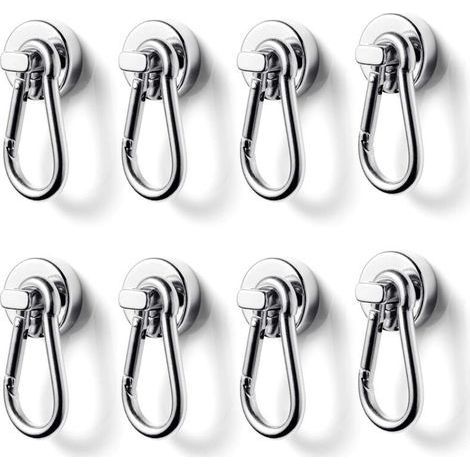 Heavy-duty magnetic hooks with carabiners, maximum load capacity 12 kg, suitable for offices and factories (pack of 8).