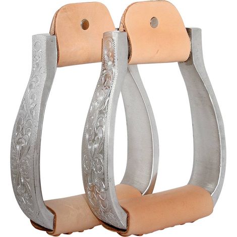 Staffe western flower in alluminio con pedane rivestite in cuoio