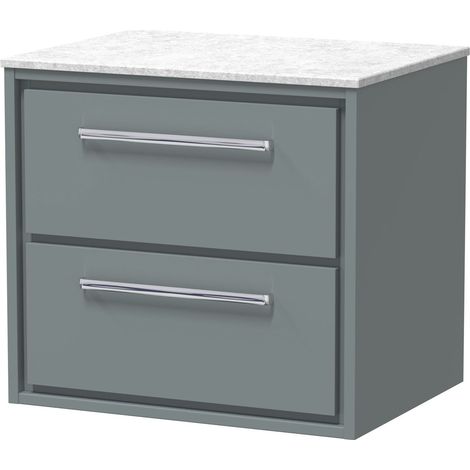 Balterley Longnor 600mm Framed Design Wall Hung 2 Drawer Vanity with Marble Worktop - Coastal Grey