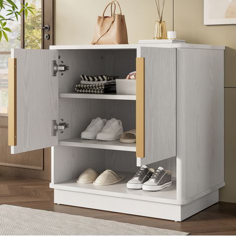 Mueble zapatero blanco con 2 puertas, estantes ajustables y nicho abierto 60 x 40 x 61 cm HAVRYA (1/5)