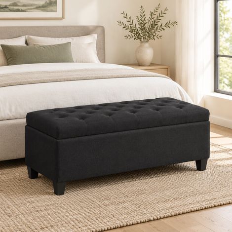Banco baúl de entrada con asiento acolchado, 100 x 40 x 44 cm, negro DESVIAE (1/5)