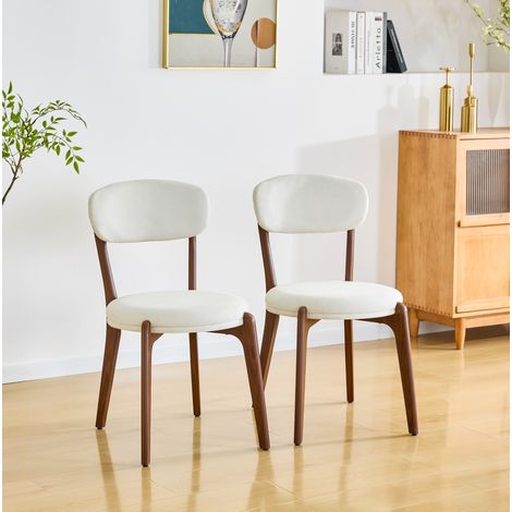 Lote de 2 sillas de comedor en lino con patas marrones, blanco (1/5)
