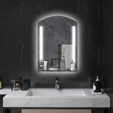 Miroir salle de bains LED 50x12x70 cm verre aluminium argenté avec rangement FloraGrace (1/5)