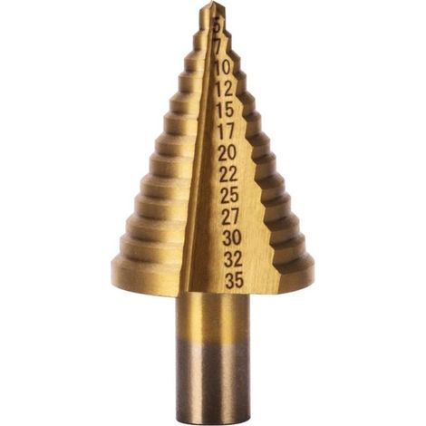 Foret étagé HSS titane 5-35 mm – Pour perçage plastique, cuivre, aluminium – Coffret de rangement inclus – Résistance à la chaleur et corrosion (1/5)
