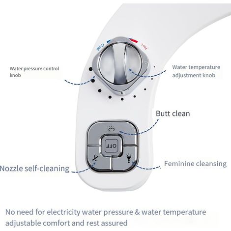 Spruzzatore per bidet da fissare al WC, non elettrico, autopulente, doppio ugello retrattile, pressione regolabile (1/4)
