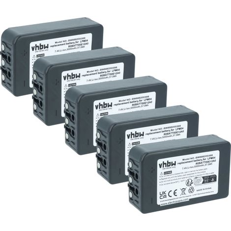 vhbw 5x Battery Replacement for Autec R0BATT00E12A0, LPM04 for Industrial Radio Remote Control (5000 mAh, 7.4 V, Li-polymer) - Black