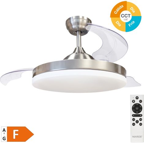 Ventilador techo Tungati con luz CCT regulable y mando Ø107 3 aspas retráctiles DC Níquel (1/5)