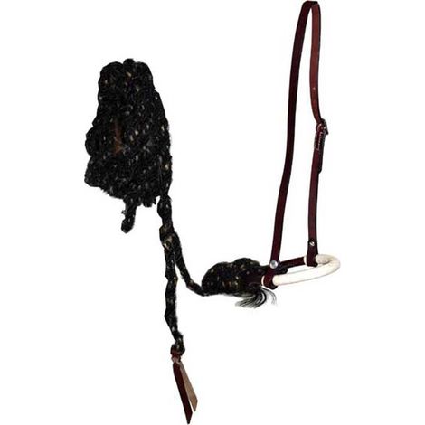 Ensemble cuir bosal et crin de cheval avec têtière en cuir et cuir brut tissé
