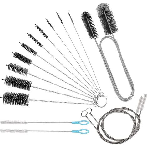 15-teiliges Langrohr-Reinigungsset, extra lange flexible Rohrreinigungsbürste, Kühlschrankreinigungswerkzeug, Edelstahlröhrchen, Nylonbürste, weiß. (1/5)