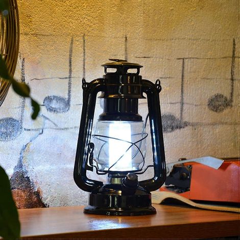 Lanterne tempête suspendue en métal style vintage à 12 LED avec variateur (noire) (1/3)