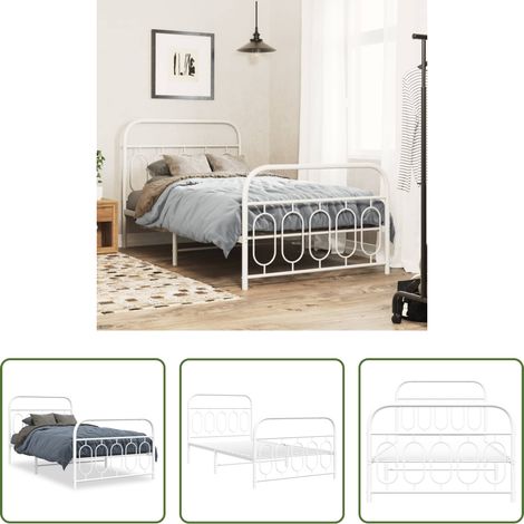 vidaXL Lit avec tête et pied - Cadre de lit métal sans matelas et pied de lit blanc 107x203 cm (1/5)