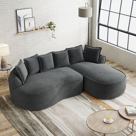 Sofá modular con chaise longue 122 cm gris en chenilla sin montaje (1/5)