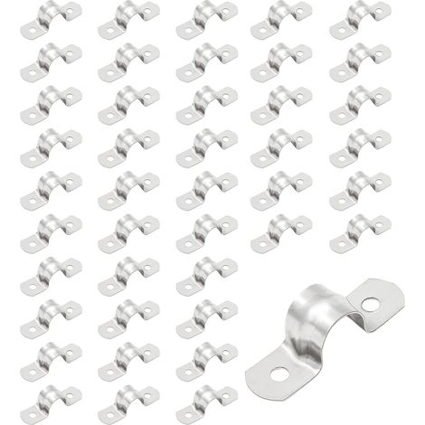 Set di 50 fascette rigide per tubi flessibili, morsetti di supporto a U in acciaio inox M12 a 2 fori, adatti per tubi flessibili con diametro esterno di 1/2 pollice. (1/5)