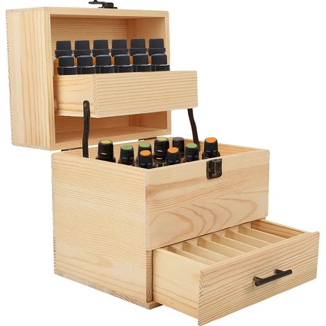 Caja para aceites esenciales, organizador de 3 capas, diseño de madera natural, color madera. (1/2)