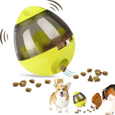 Distributeur automatique de friandises en forme de balle rotative pour animaux de compagnie, avec libération lente réglable. (1/5)