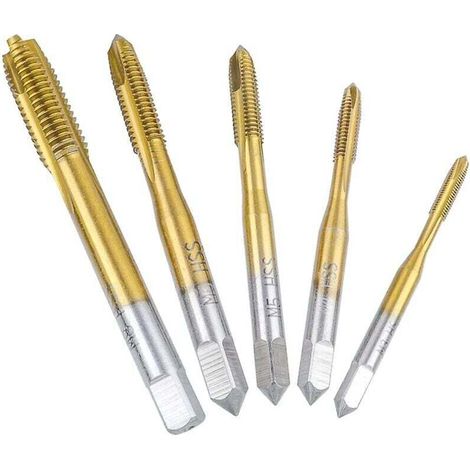 5 pièces tarauds à cannelure droite, tarauds à filetage métrique en acier HSS, assortiment d'outils de taraudage revêtus de titane M3 M4 M5 M6 M8 pour insertion de filetage (1/4)