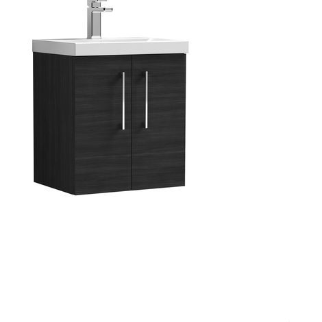 Balterley Modern Bathroom 2 Soft Close Door Wall Hung Vanity Unit & Thin-Edge Basin, Charcoal Black, 500mm