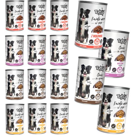 TufTuf Nassfutter für Hunde, Geschmacksmischung, Dose 12 x 415 g, Stückchen in Soße (1/5)