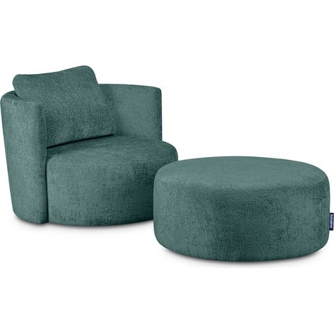 KONSIMO RAGGI Drehsessel Set inkl. Sitzhocker, Chenille-Stoff, blau (1/5)