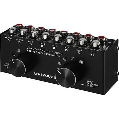 LYNEPAUAIO 6-In-2-Out Audio-Umschalter, Zweiwege-Audiosignal-Splitter-Verteiler mit 3,5-Zoll-Anschluss