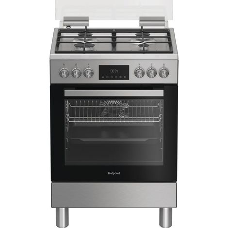 Hotpoint Ariston H6G5LMX cucina a libera installazione, 60x60cm, piano gas, forno elettrico ventilato, grill elettrico, 73 Lt, classe A, Inox (1/4)