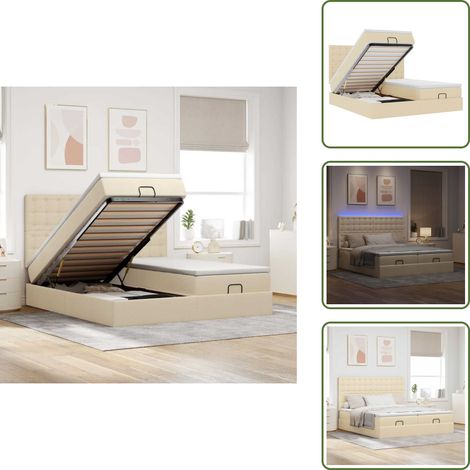 The Living Store Cadre de lit ottoman avec matelas crème 160x200 cm tissu - Matelas à ressorts ensachés (1/5)