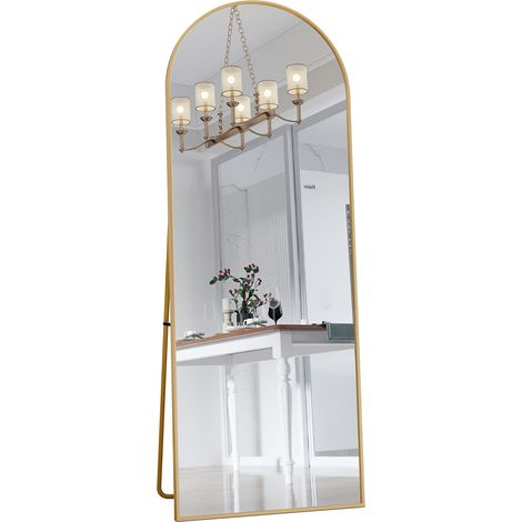 Miroir de maquillage en verre trempé, cadre en alliage aluminium, forme arche 1620 x 530 mm, doré, style moderne (1/5)