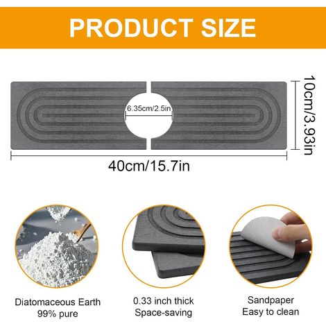 Tapis absorbant pour évier, tapis pour robinet, tapis d'évier en terre de diatomées à séchage rapide, pour plan de travail de cuisine et de salle de bain (gris foncé, 40 x 10 cm) (1/3)