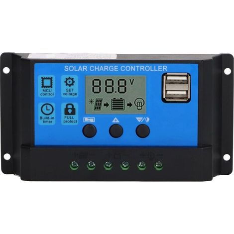 Contrôleur de Charge Solaire PWM 100A pour Panneau 12V/24V, Affichage LCD, Régulateur Photovoltaïque