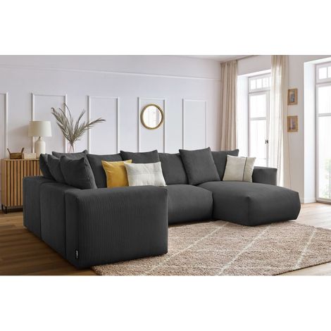 BOBOCHIC - Canapé panoramique fixe modulable VOLTAIRE 1 méridienne, 1 chauffeuse 2 place, 1 angle, 1 chauffeuse 1 place Angle droit Gris foncé (1/5)
