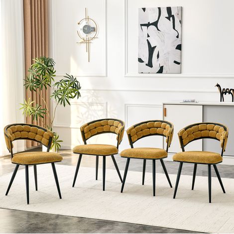 2er-Set Esszimmerstühle Samt Gelb mit Metallgestell OKMYHOME (1/5)