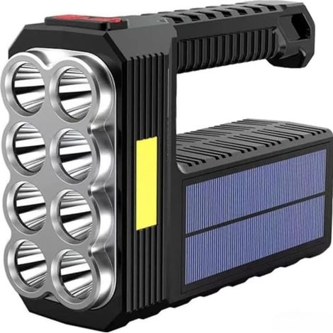 Mega Power Lampe de poche solaire 8 LED Lampe torche portable rechargeable super lumineuse Équipement de travail puissant Lumière vive (1/5)