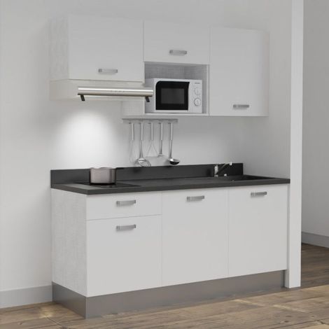 Kochnischen K30L - 180 cm - weiß - Nero - Spüle rechts (1/5)