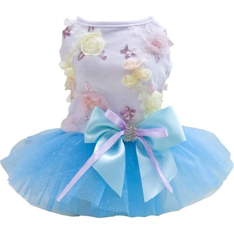 1 robe pour chien, jupe de mariée en dentelle à pois et fleurs, avec nœud papillon, pour petits chiens et chats (1/5)