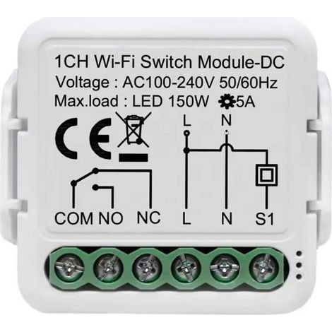 Tuya app dry contact wifi relay switching module, 1 channel DC 12/24V AC 100-240V, works with Alexa Google Home