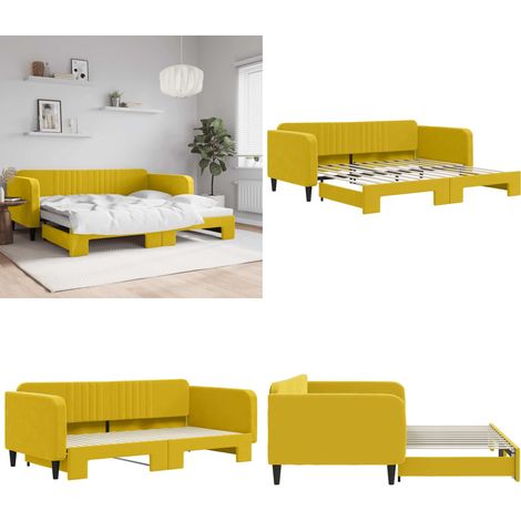 Tagesbett Ausziehbar Gelb 100x200 cm Samt - Schlafsofa - Sofa-Bett (1/5)