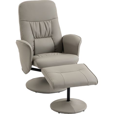 HOMCOM sillón relax reclinable con reposapiés, sillón relax de cuero sintético con respaldo alto, giratorio 360°, reposabrazos, beige gris