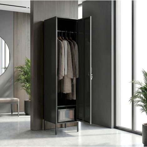 Taquilla de acero con puerta con cerradura y barra para ropa 40 x 40 x 179 cm negra OKWISH (1/5)