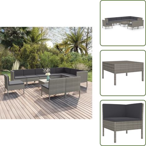 Salon de jardin 11 pcs avec coussins Résine tressée Gris - Salon De Jardin - Mobilier De Jardin - Set De Salon De Jardin - Résine Tressée - Acier Enduit De Poudre