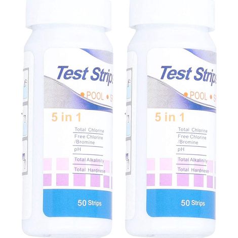 Lot de 2 flacons de test 5 en 1 en papier pour tester le pH de l'eau de votre piscine, spa ou jacuzzi. (1/5)