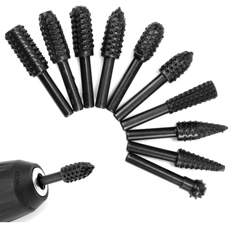 Lot de 10 bois râpe Set, forets pour limes à bois et lime à sculpter, tige de 1/4 (1/5)