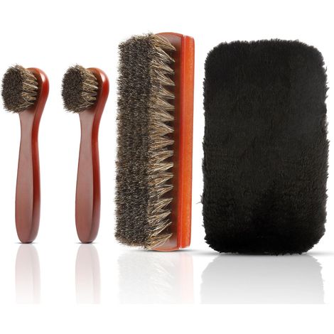 4 Pièces Brosse,Crin de cheval,Bois de hêtre,Gant polissage,Entretien cuir,Chaussures,Bottes (1/5)