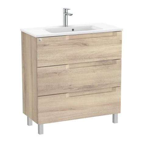 MUEBLE COMPACTO 800MM ALEYDA CON PATAS 3 CAJONES + LAVABO 380MM BEIGE MADERA