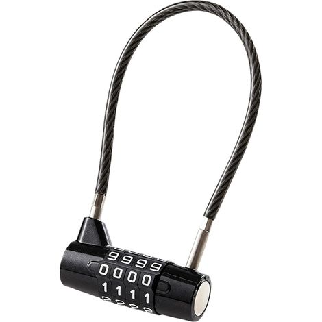Cadenas Code, Antivol Velo, à Combinaison 4 Chiffres Numérique avec 17 cm Câble, Câble Flexible pour Casque Moto, Trottinette et Vélo, Sécurité Compacte Casier Bagages Valise Armoire - (1/5)