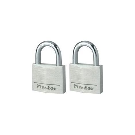 Master Lock 9140EURT Lot de 2 Cadenas à Clé en Aluminium Massif, Gris, 4 x 5,9 x 1,3 cm (1/2)