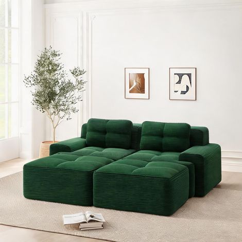 Canapé modulable en tissu corduroy vert sans montage en corduroy (1/5)