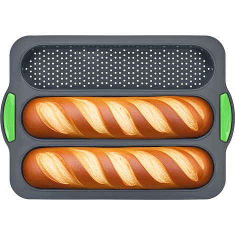 Moule à baguette en silicone, plaque à baguette à 4 compartiments, moule a baguette de pain four, moule antiadhésif, adapté à la cuisson de baguettes et de hot-dogs en cuisine (1/5)