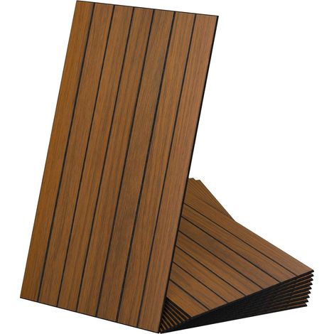 Panneaux Muraux à Lattes Autocollants 30 × 60 cm, Lot de 10, Panneaux Muraux Acoustiques 3D en PVC, Revêtement Mural Décoratif pour Salon, Chambre et Bureau, Aspect Bois (1/5)